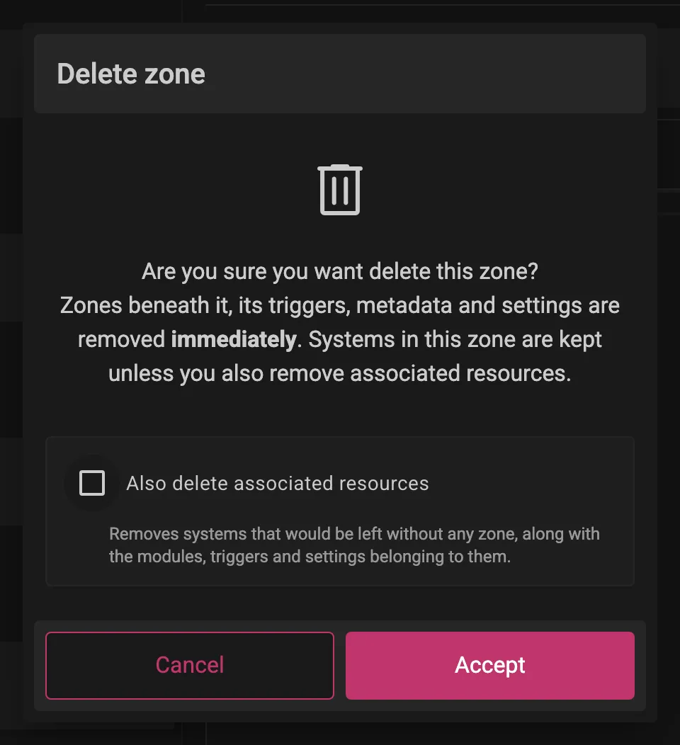 Delete Zone dialog